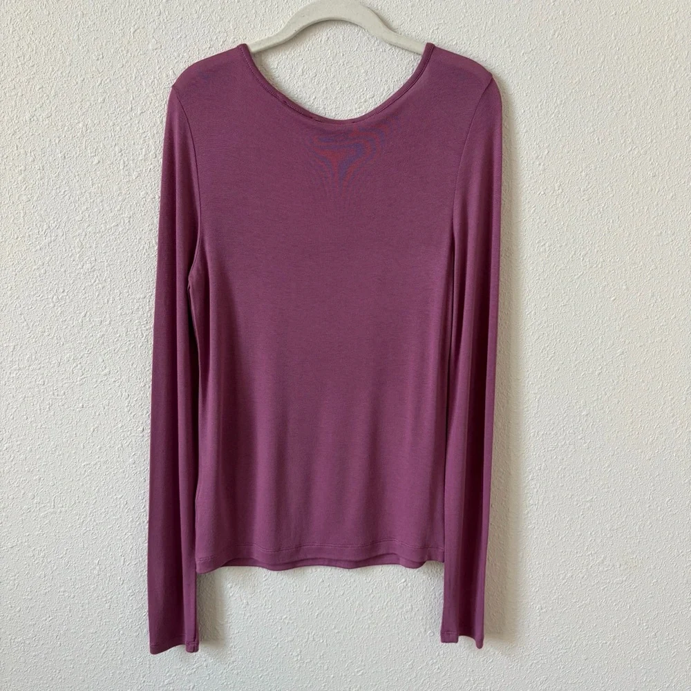 Vince Rayon Knit Long Sleeve Scoop Neck Top Pink Purple Size Small